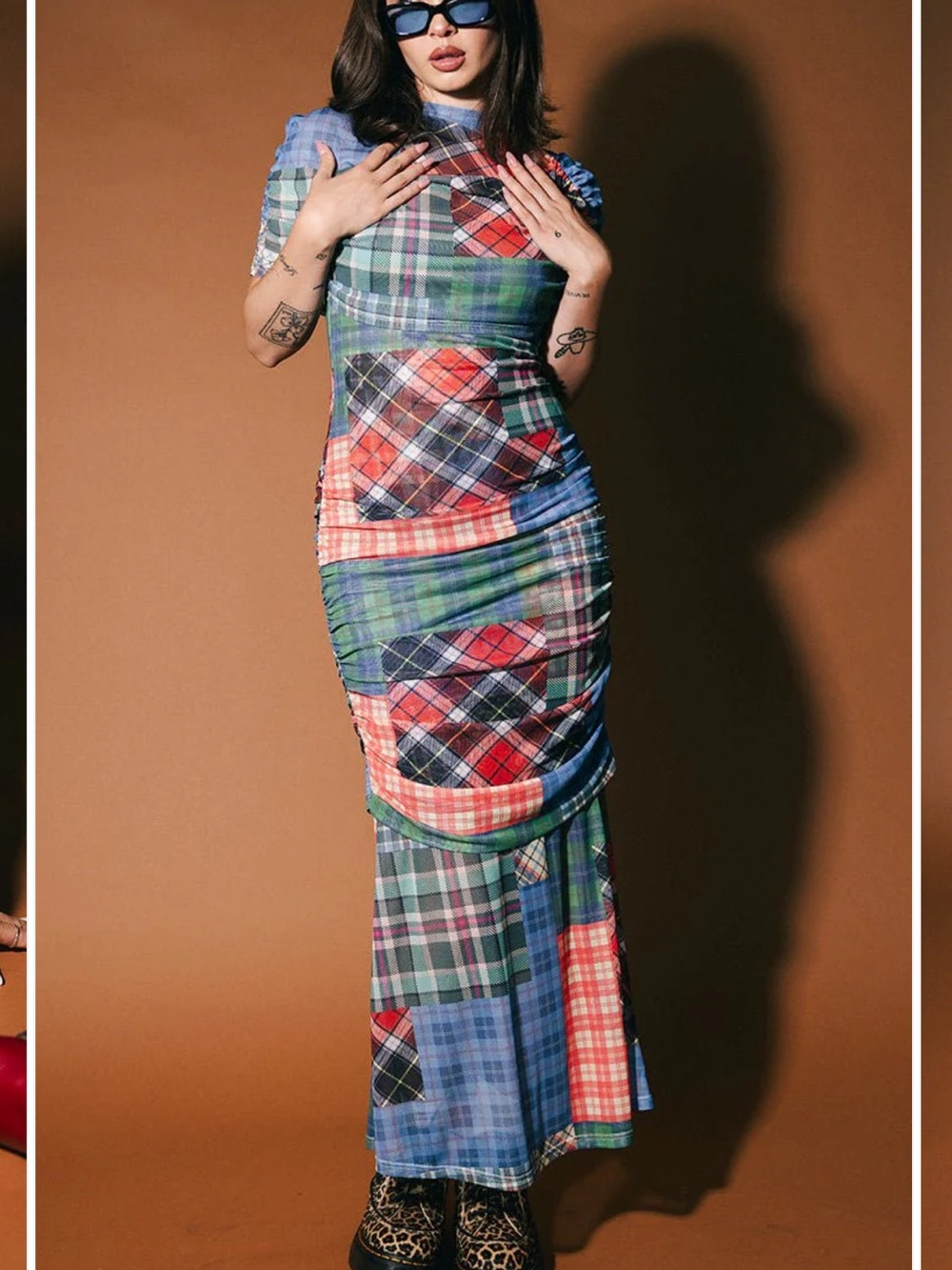 Dressed in Lala Girl From Mars Mesh Dress + Shawl in Mixed Plaids - Picture 3 of 15